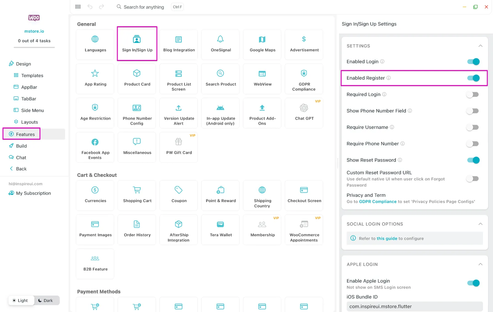 Enable/Disable Registration