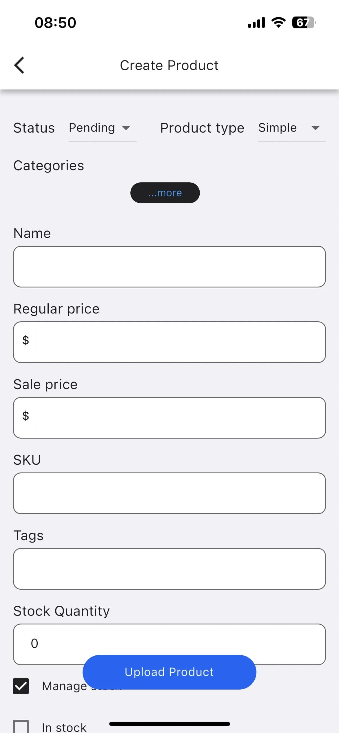 FluxBuilder mobile vendor product management screen